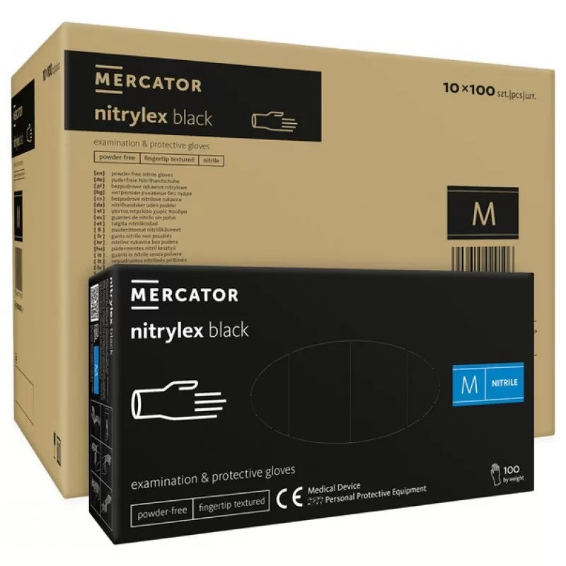 Mercator BLACK Nitrylex® Classic Powder-Free Examination Nitrile Glove  (1000 Gloves)