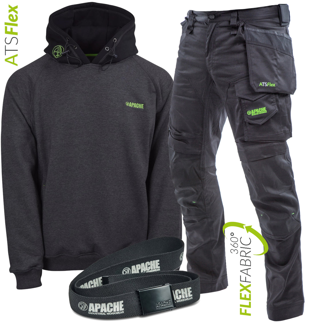 Apache ATS FLEX BANCROFT Stretch Work Trouser + KINGSTON Grey Hoodie + HORIZON Belt Bundle