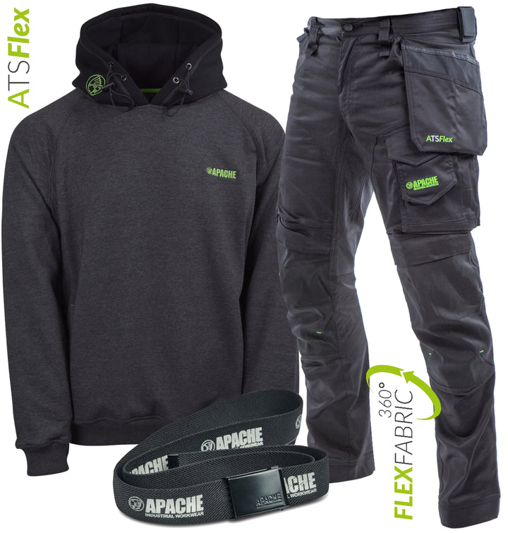 Apache ATS FLEX BANCROFT Stretch Work Trouser + KINGSTON Grey Hoodie + HORIZON Belt Bundle