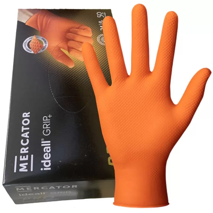Mercator Orange Ideall® Puderfreier „Diamond Texture“ Grip-Nitrilhandschuh (50 Handschuhe)